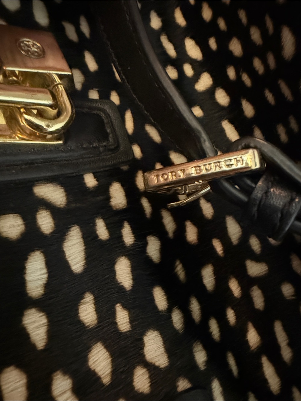 Tory Burch Black and Cream Spotted Satchel with Gold Hardware - Picture 10 of 10